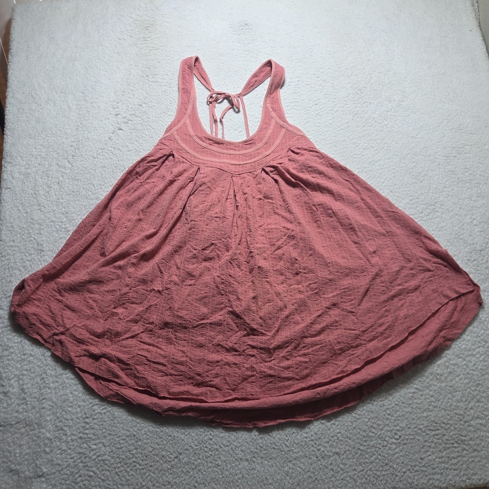Free People Beach Dress Size Large Pink Boho Oversized Tie Back Flowy Festival